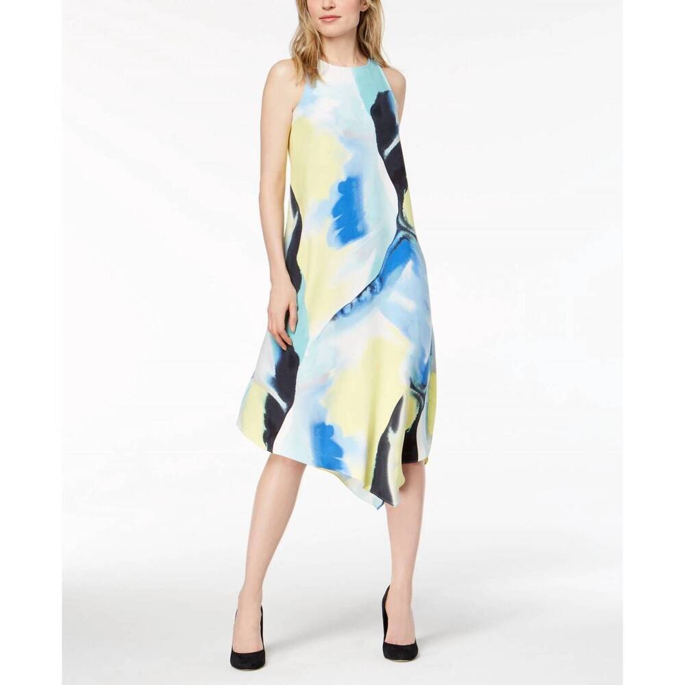 NEW ALFANI asymmetrical hem swing dress in painted vision
